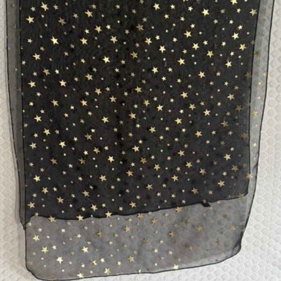 Vtg Sheer Black with Gold Stars Oblong Scarf -20" x 68" - Picture 5 of 6